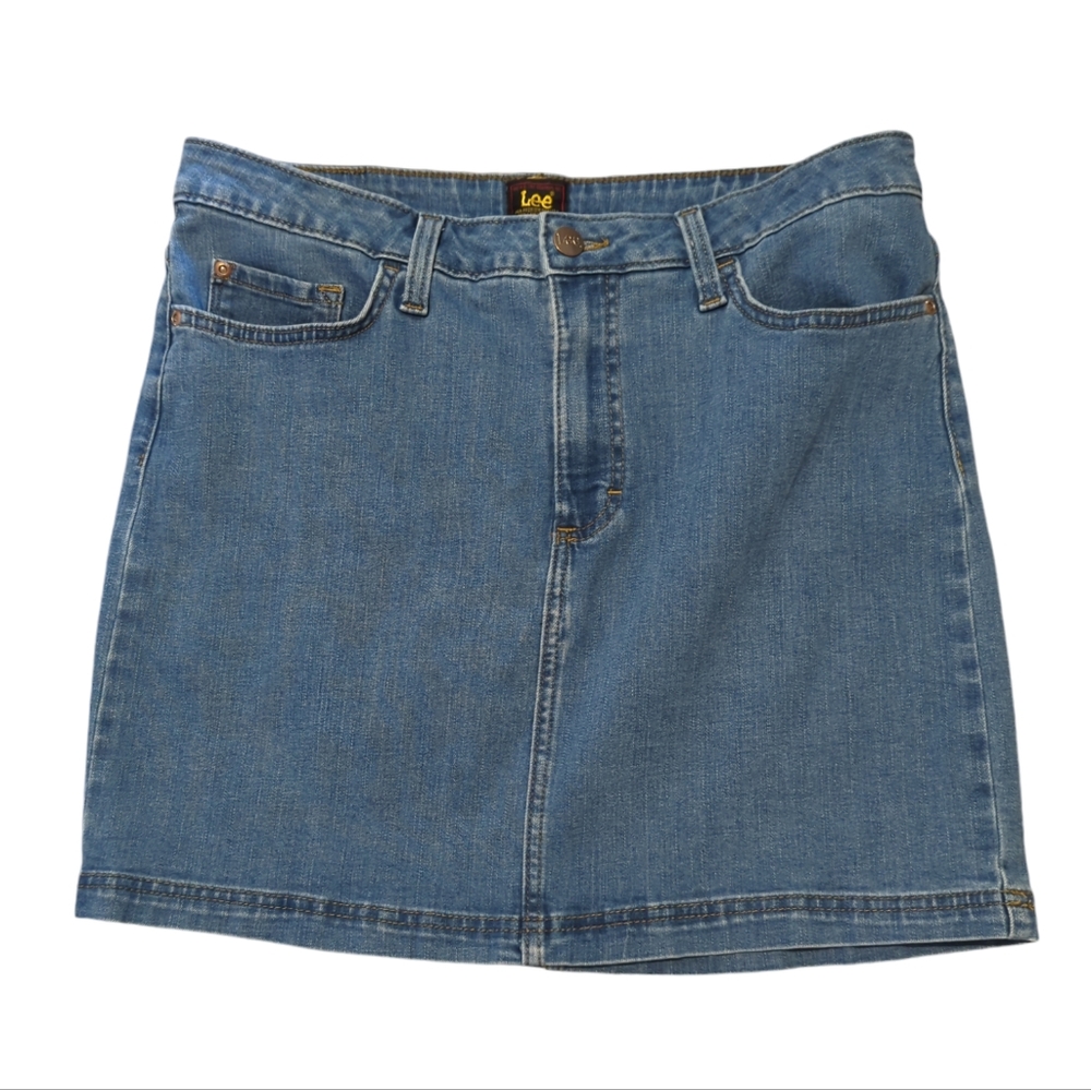 Vintage Lee Ladies Medium Blue Denim Jean Mini Skirt Size M/ 32" Waist